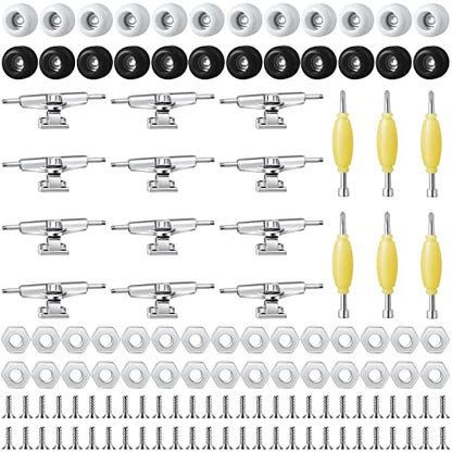 Jexine 6 Sets DIY Fingerboard Kit Fingerboard Accessories Mini Finger Skateboard Parts Include 12 Brackets 54 Screws 30 Nuts 6 Screwdriver 24 Board Wheels Tool for 96mm(Black, White) - color: Black, White