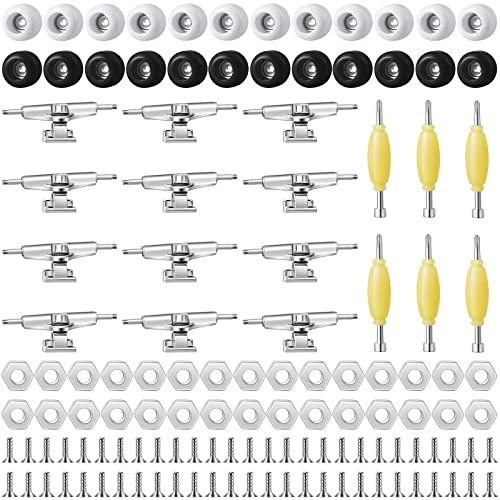 Jexine 6 Sets DIY Fingerboard Kit Fingerboard Accessories Mini Finger Skateboard Parts Include 12 Brackets 54 Screws 30 Nuts 6 Screwdriver 24 Board Wheels Tool for 96mm(Black, White) - color: Black, White