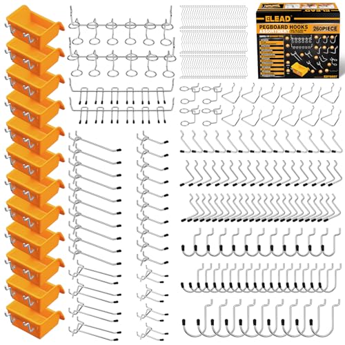 ELEAD 260 Piece Pegboard Hooks 1/8 and 1/4 inch Peg Board Organizer Accessories with Pegboard Bins for Organizing Various Tools in The Garage, Workshop & Craft Room - color: Yellow