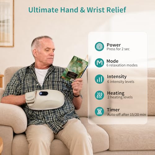 Nekteck Hand Massager with Heat and Compression, Hand and Wrist Pain Relief | FSA&HSA Eligible, Hand Massager For Arthritis & Carpal Tunnel, Senior Friendly, Portable for Home Office, Gift for Men Women