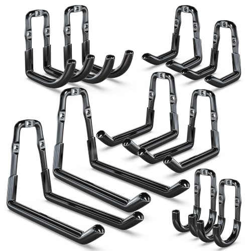 3-H Garage Hooks, Heavy Duty 10 Pack Wall Mount Storage Organizer | Upgraded Patented One-Piece Stamped Garage Storage Hooks, Zero Weld Seams, Extra 45 Lbs Load Capacity vs Welded Hooks - color: Black, size: 10