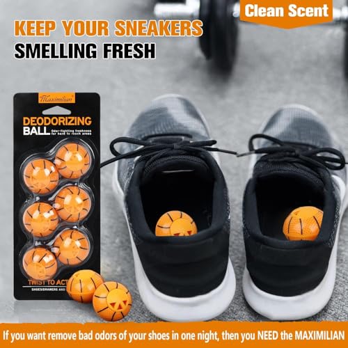 MAXIMILIAN Shoe Deodorizer Balls 6pcs Orange Shoe Fresheners Balls | Shoe Freshener Balls,Shoe Balls Odor Eliminator,Sneaker Balls Deodorizers Strong,Shoe Odor Elimination for Shoes Wardrobe