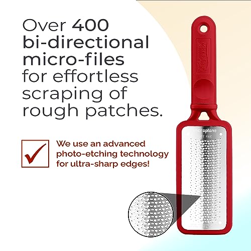 Microplane Colossal Foot File Scraper - The Original Stainless Steel Foot Rasp, Dead Skin/Callus Remover for Feet, Gentle Foot Scrubber, Pedicure Tools for Salon-Quality Foot Care, Red - style: Red