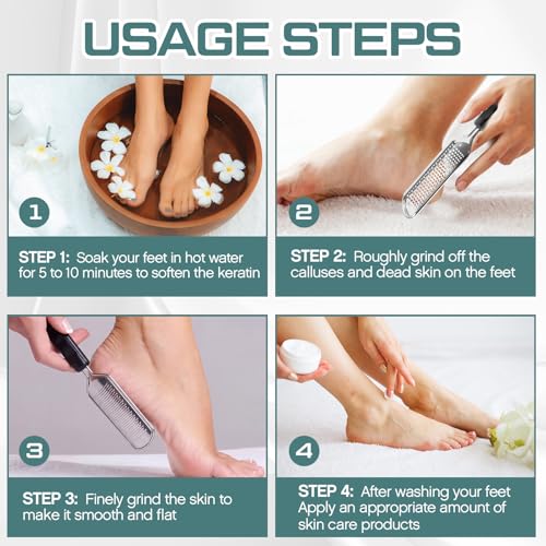 Moxweyeni 14 Pack Colossal Foot File Pedicure Tools Sets with 2 Styles Large and Small Hole Replacement Callus Remover Blades, Stainless Steel Detachable Pedicure Foot Rasp for Dead Skin Remover - color: Silver