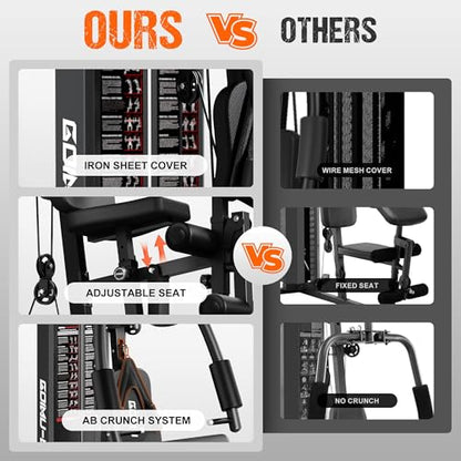 Home Gym, M1 Workout Station with 140LBS Weight Stack, Multifunctional Home Gym Equipment with Pulley System for Full Body Strength Training - style: 54lbs-Home Gym Package