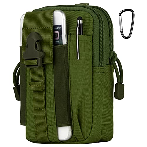 Tactical Molle Pouch Compact Utility Waist Bag Phone Holster Holder for 4.7"-6.9" iPhone 15 Pro Max/15 Pro/14 Plus/14 Pro Max/14/13 Pro Max/13 Pro/12 Pro Max/11 Pro Max - color: Army Green