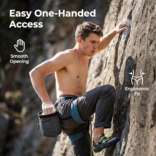 Rock Climbing Chalk Bag, 210D High-Tensile Polyethylene Durable Chalk Bag with Fleece Lining & Adjustable Belt, for Bouldering, Gym, Weightlifting - color: Black