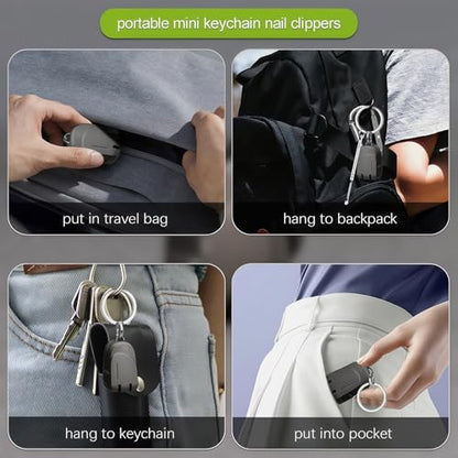 All Metal Foldable Nail Clippers, Stainless Steel Pocket Keychain Fingernail Clipper with Earpick & Keyrings, Poretable Compact Travel Nail Trimmer Cutter for Men Women Adults, Black - color: Black