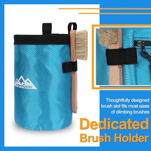 supregear Chalk Bag for Rock Climbing, Large Zipper Pocket with Brush Holder, Drawstring Closure, and Carabiner Clip, Ideal for Bouldering, Weightlifting, Gym - color: Blue