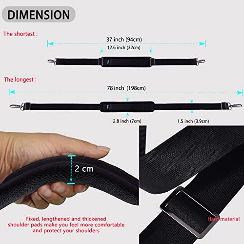 ZINZ Shoulder Strap 78" Universal Bag Strap with Ultra-thick Fixed Padded and Dual Balanced Adjustable Buckles for Briefcase, Travel Bag, Laptop Bag, Crossbody bag - Black - color: Black