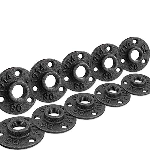 3/4" Floor Flange, Malleable iron Pipe Fittings for Industrial vintage style, Flanges with Threaded Hole for DIY Project/Furniture/Shelving Decoration (10 Pack) - size: 0.75 Inch