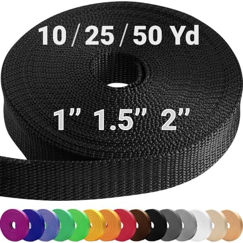 TECEUM Webbing Strap, 3/4" to 2", 10-50 Yds, Multi-Color Heavy Duty Tape | Polypropylene waterproof flat rope for outdoor DIY, sewing, camping, EDC gear, backpack repair and pet dog leashes. - color: Black, size: 2"- 10 yards