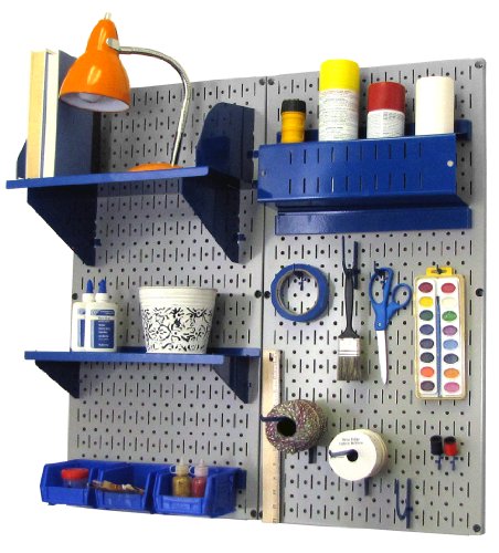 Wall Control Craft & Hobby Pegboard Organizer Storage Kit with Gray Pegboard and Blue Accessories - color: Gray Pegboard Blue Accessories