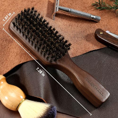 GAINWELL Wild Boar Bristle Hair Brush for Men, Slick Back Hair Brush with Stiff Boar Bristles for Thick Hair, Natural Black Walnut Wooden Handle Hairbrush, Beard Mustache Brush - Large - size: Large