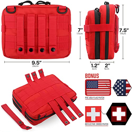 WYNEX Tactical Molle Admin Pouch, Double Layer Large EDC Tool Pouch Bag | Laser-Cut Design, Medical EMT IFAK with Map Pocket, Tool Organizer Molle Accessories, Flag Patch Included, 9.5"x7.5"x3.2" - color: Red