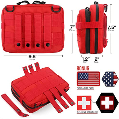 WYNEX Tactical Molle Admin Pouch, Double Layer Large EDC Tool Pouch Bag | Laser-Cut Design, Medical EMT IFAK with Map Pocket, Tool Organizer Molle Accessories, Flag Patch Included, 9.5"x7.5"x3.2" - color: Red
