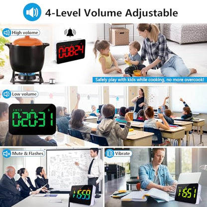 Samshow Rechargeable Digital Kitchen Timer, 2 Packs, Color Change | 10 Dynamic RGB Color, Countdown/Up, 3 Brightness 4 Volume Adjustable, Magnetic, 5" LED Display, For Classroom/Home/Classroom - color: Rgb