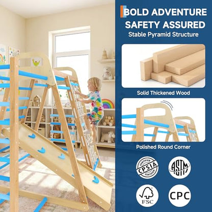 7-in-1 Wooden Jungle Gym, Indoor Kids Climbing Playset for Toddlers - color: Blue