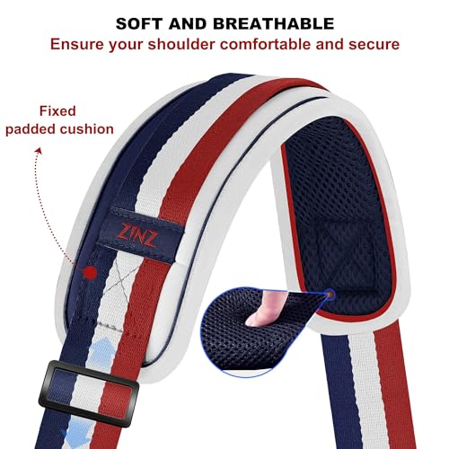 ZINZ 75" Shoulder Strap with Fixed Pad and Dual Balanced Buckles，Blue-White-Red Stripe - color: Blue-white-red Stripe