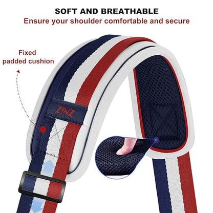 ZINZ 75" Shoulder Strap with Fixed Pad and Dual Balanced Buckles，Blue-White-Red Stripe - color: Blue-white-red Stripe