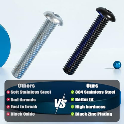 VGBUY 80Pcs 1/4-20 x 3/8" Button Head Socket Cap Bolts Screws,304 Stainless Steel 18-8,Black Zinc Plating,Fully Threaded,with Spanner Allen Hex Drive, for Furniture,Water Pump,Light Fixture(VG10301) - color: Black, size: 1/4-20 x 3/8"