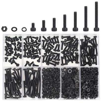 DYWISHKEY 566 Pieces M2.5 Black Screws, 12.9 Grade Alloy Steel M2.5X 4/6 /8/10 /12/16 /20mm Hex Socket Head Cap Screws Bolts Nuts Washers Assortment Kit - size: M2.5, style: Socket Head