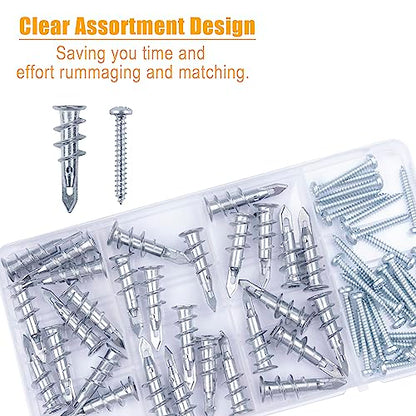 KURUI #8 Zinc Self-Drilling Drywall Anchors, 60PCs Hollow Metal Wall Anchors and Screws Kit, 30 Heavy Duty Anchors + 30#8 x 1-1/4'' Screws, 75LB Hanging and Mounting