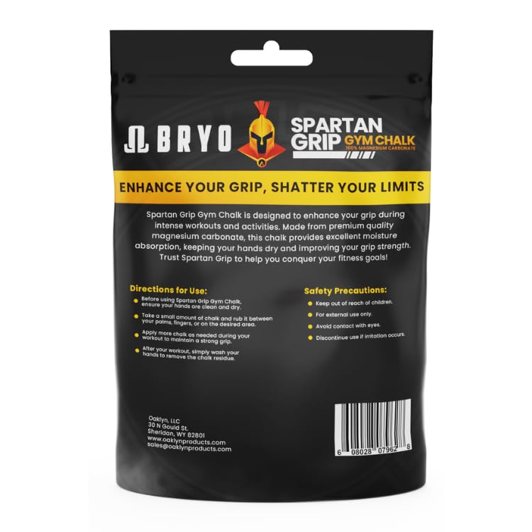BRYO Spartan Grip Loose Chalk Bag Refill - 14.1oz - Premium Sports Chalk for Enhanced Grip - Ideal for Weightlifting, Climbing, Gymnastics, and More | Loose 14.1 oz sports chalk improves grip for weightlifting, climbing, gymnastics, powerlifting, and trai
