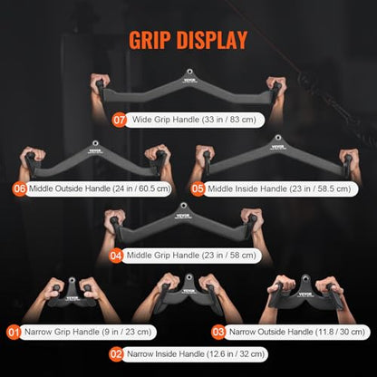 VEVOR LAT Pulldown Attachments, Cable Machine Rowing T-bar V-bar Tricep Pull Down Bar, Back Strength Training Rubber Coated Handle Grip, Bicep Curl Tricep LAT Pulldown Bar for Home Gym Fitness - size: 7PCS