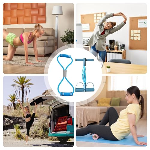 Pedal Puller Resistance Band 8-Tube Puller Rope | with 8-shaped Training Strap Adjustable Elastic Yoga Bands for Stretching for Fitness Workout Pilates - color: Blue