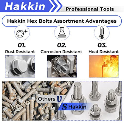Hakkin 240Pcs Hex Bolts and Nuts Kit Stainless Steel Spring Washers Assortment Kit, 1/4" 5/16", 3/8" 10 SAE Sizes Machine Screws Set with Storage Case - size: 240PCS 1/4-20 5/16-18 3/8-16 Hex Bolts Silver
