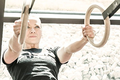 REP Fitness Wood Gymnastic Rings with Numbered Heavy Duty Adjustable Straps - Perfect for Cross-Training Workouts, Gymnastics and Conditioning - size: 1.11", style: 7.5' Straps