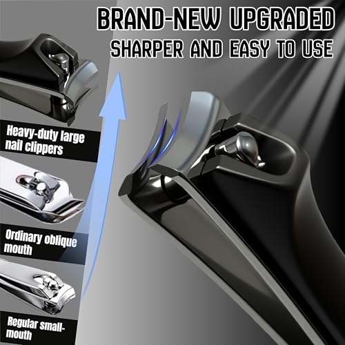 Heavy-Duty Large Nail Clippers,Ultra Sharp Heavy Duty Clippers with Ergonomic Lever,Toenail Clippers with Frosted Non-Slip Handles,Comes with a Leather case, Making it More Suitable as a Gift -Black