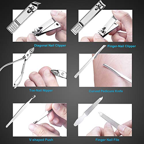 MWXJ Nail Clippers Set Fingernail and Toenail Clipper Cutters, Manicure Pedicure Kit 18 Pieces Stainless Steel Professional Grooming Kits, Nail Care Tools with Luxurious Travel Case