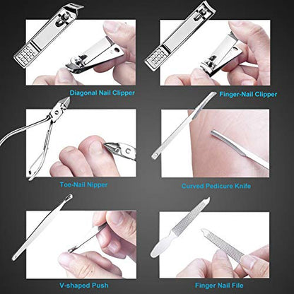 MWXJ Nail Clippers Set Fingernail and Toenail Clipper Cutters, Manicure Pedicure Kit 18 Pieces Stainless Steel Professional Grooming Kits, Nail Care Tools with Luxurious Travel Case