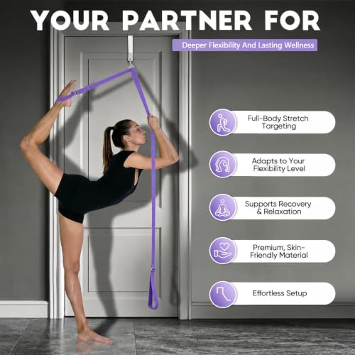 Stretching Strap with Door Anchor Improve Leg Flexibility for Splits - color: Purple