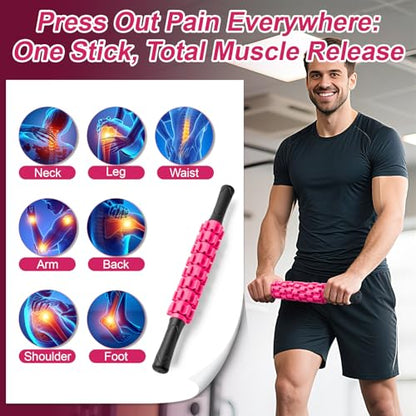 Muscle Roller Stick, Muscle Roller, Liposuction Massage Roller for Lymphatic Drainage, Massager Stick for Relief Muscle Soreness, Trigger Points, Help Exercise Runner Legs, Back Recovery - color: Fuscia
