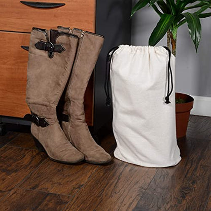ZENPAC Cowboy Boot Bag, Beige Duster Flannel Pouch with Drawstring Closure, Washable Breathable Cotton Fabric for Shoes, Luggage, 12.5x20.5 2 Pack - color: Beige, size: 12.5x20.5 Inch (Pack of 2)