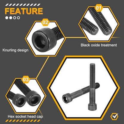 DTGN 3/8"-16x2 Socket Head Cap Screws Bolts - 10Pack - Good for Road Bicycle, Mountain Bike, Auto, Motorcycle - Carbon Steel Hex Head Metric Screws, Black - size: 3/8"-16x2"