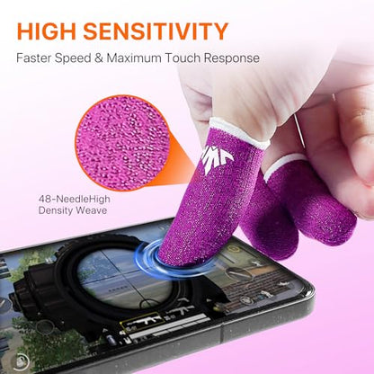 Jwh 10 Pcs Silver Fiber Game Finger Sleeves Thumb Sleeves Mobile Gaming Cots Covers Finger Gloves with Touchscreen for Pubg Fundas para Dedos Dedales Gamer Profesionales - color: 10Pcs Rose Red +Storage Box
