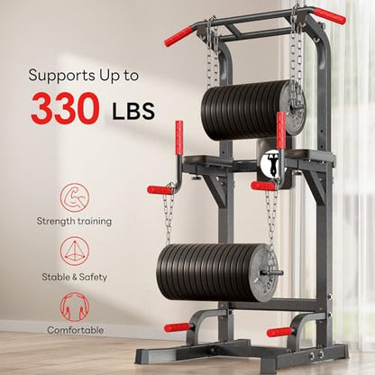 SogesPower Multi-Function Power Tower Pull Up Bar Station for Home Gym | 10-Level Adjustable Height Pull Up Bar Stand Dip Station Strength Training Workout Equipment - color: Black