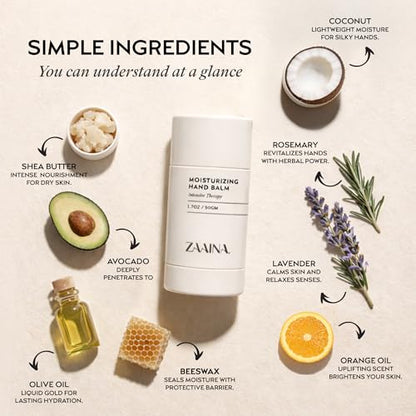 ZAAINA Hand Balm Stick for Dry Cracked Hands – Intensive Hand Repair Balm with Shea Butter, Coconut Oil & Beeswax – Natural Solid Hand Lotion for Working Hands, Climbers & Extreme Dry Skin – 1.7 oz