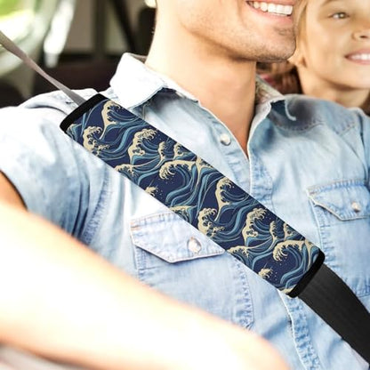 1 Pair Soft Padded Seat Belt Cover for Child, Most Cars, The Great Wave Off Kanagawa Japanese Shoulder Harness Cover, Neck and Shoulder Support - color: Pattern 155