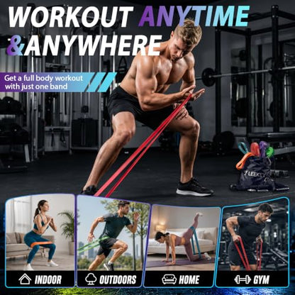 LEEKEY Pull Up Assistance Bands,5-125LB Resistance Bands with Grip、Door Anchor、Gym Bag - Exercise Bands for Full-Body Training, Fitness, Physical Therapy -USA Original Patent - style: 5-125LBS CANDY