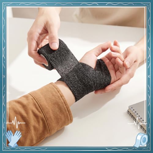 Nuanchu 200 Rolls Self Adhesive Bandage Wrap 2 Inch Black Adherent Water Proof Versatile Cohesive Bandage Wraps Athletic Tape Pet Wrap Ankle Tape for Finger Wrist Ankle Joint