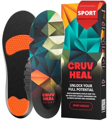 CRUVHEAL Sport Shock Absorbing Insoles - Basketball Athletic Shoe Cushioning Inserts Men Women - Ideal for Active Sports Running Training - Neutral Arch for Sneakers Shoes, XL - color: Multicolor, size: XL(Men 13.5-15//Women 14.5-16)