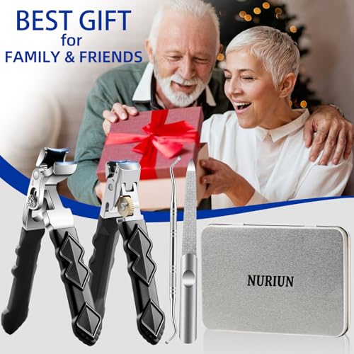 Thick Toenail Clippers for Seniors, Professional Edgy Nail Clippers for Men, Heavy Duty Large Finger Nail Clippers Adult, Angled Head Nail Clippers Cutters with Long Handle (4PCS Nail Clippers Set)