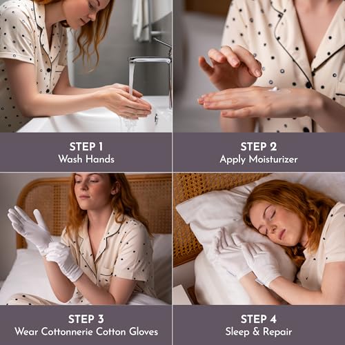 4 Pairs Cottonnerie Basics Cotton Gloves for Dry Hands Sleeping, Moisturizing Gloves Overnight, Hand Moisturizer Gloves, Moisture Gloves for Dry Hands Overnight, Sleeping Gloves, Small - size: Basics Small