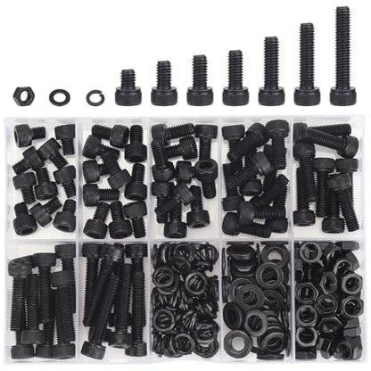 DYWISHKEY 226 Pieces M5 Black Screws, 12.9 Grade Alloy Steel M5x 6/8 /10/12 /16/20 /25mm Hex Socket Head Cap Screws Bolts Nuts Washers Assortment Kit - size: M5, style: Socket Head