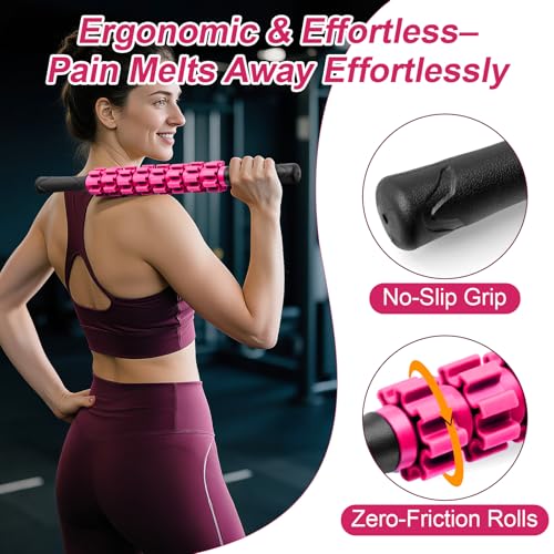Muscle Roller Stick, Muscle Roller, Liposuction Massage Roller for Lymphatic Drainage, Massager Stick for Relief Muscle Soreness, Trigger Points, Help Exercise Runner Legs, Back Recovery - color: Fuscia